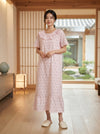 Little Star - Cute pink Korean nightgown with small star print and ruffled neckline